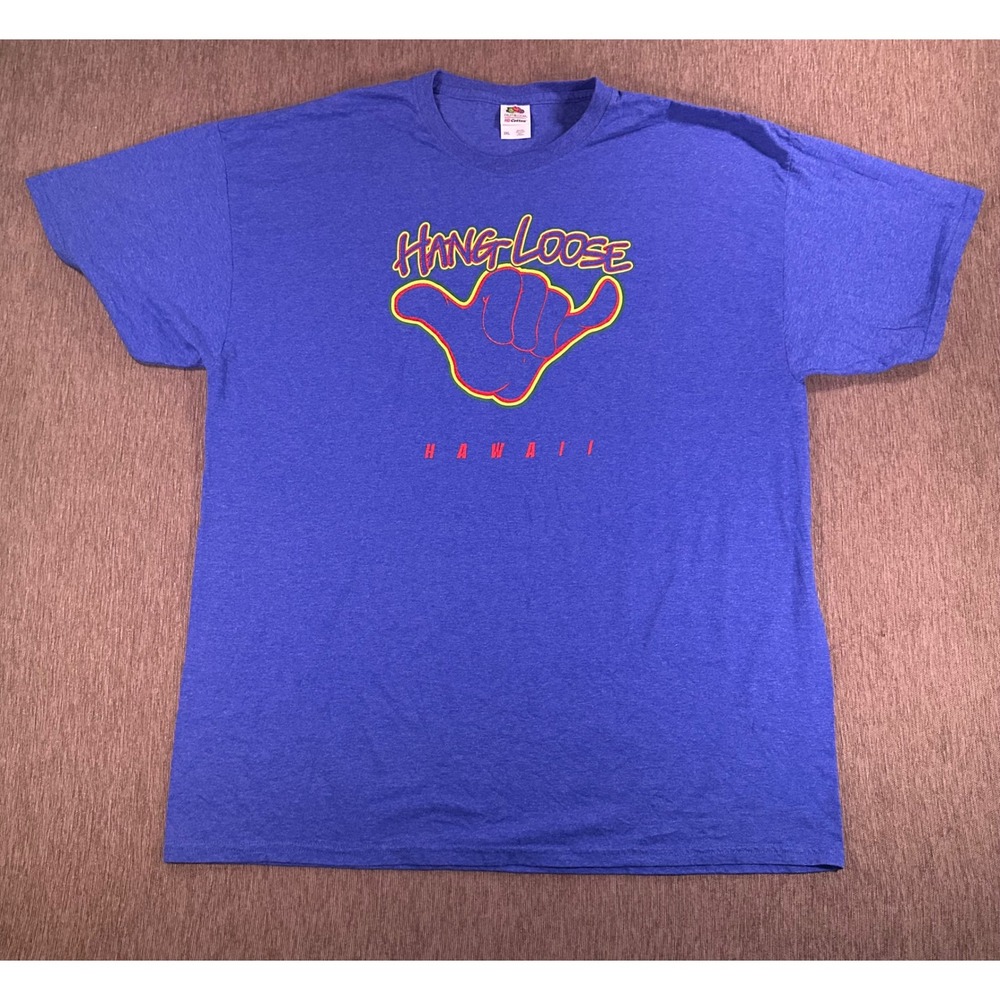Fruit of the Loom Hang Loose Hawaii Shaka Blue‎ Graphic T-Shirt Mens 2XL